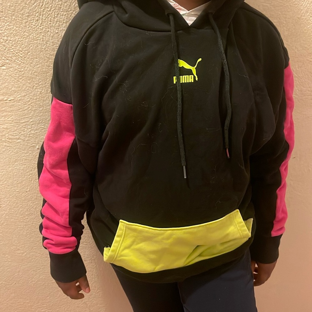 Puma black and neon pullover hoodie
